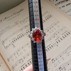Elegant Silver and Orange Gemstone Ring Size 7